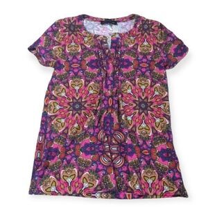 Jones New York Women’s Multicolor Geometric Print Short Sleeve Top Size S
